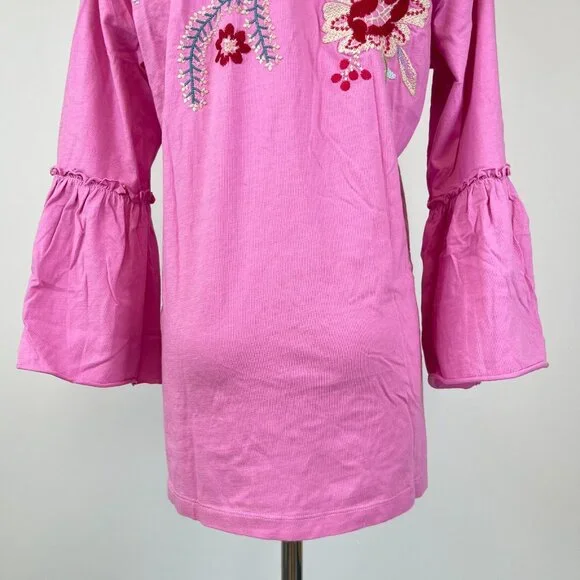 NWOT JOHNNY WAS Freyde Cotton Embroidered Floral Tee 3/4 Sleeves Shirt Size S - Picture 9 of 14